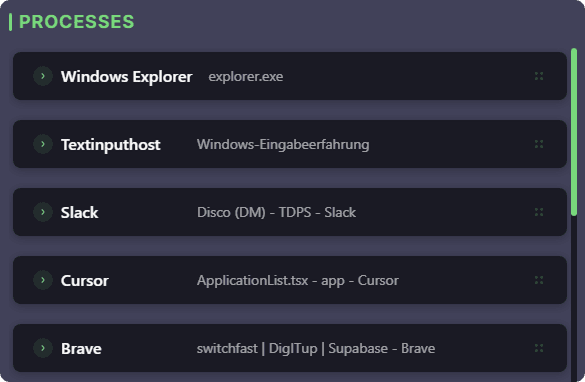 Restore your setup - SwitchFast restoration feature showing how app groups are preserved after system restart